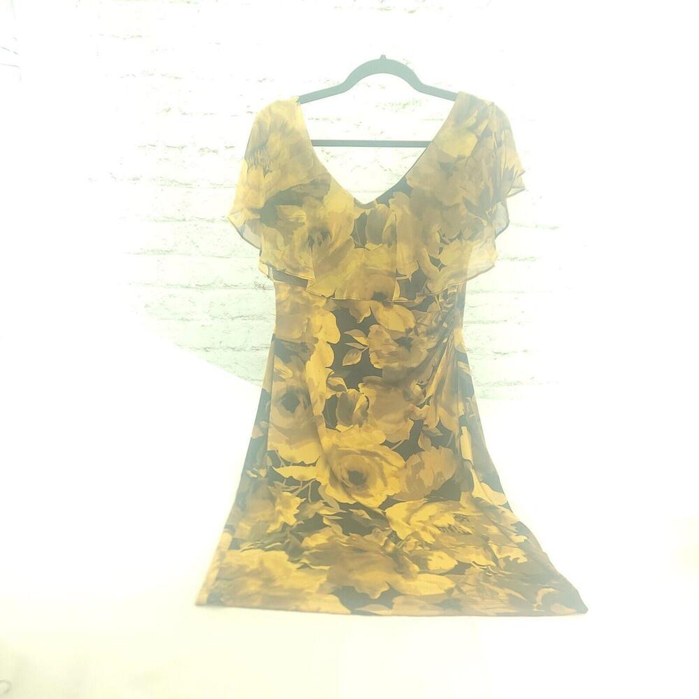 Connected Apparel Black Marigold Flutter Sleeve Size 8 Midi Dress